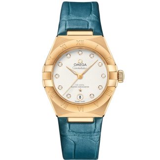 Omega Constellation 29 mm, yellow gold on leather strap 131.53.29.20.52.001