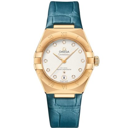 Omega Constellation 29 mm, yellow gold on leather strap 131.53.29.20.52.001
