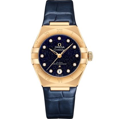 Omega Constellation 29 mm, yellow gold on leather strap 131.53.29.20.53.001