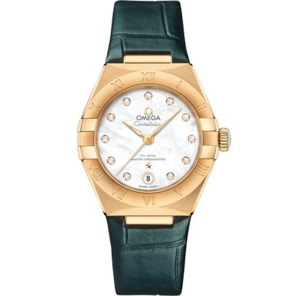 Omega Constellation 29 mm, yellow gold on leather strap 131.53.29.20.55.001
