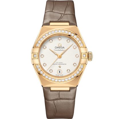 Omega Constellation 29 mm, yellow gold on leather strap 131.58.29.20.52.001