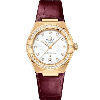 Omega Constellation 29 mm, yellow gold on leather strap 131.58.29.20.55.001