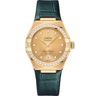 Omega Constellation 29 mm, yellow gold on leather strap 131.58.29.20.58.001