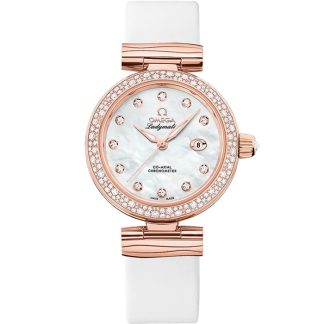 Omega De Ville Ladymatic 34 mm, Sedna™ gold on leather strap 425.67.34.20.55.008