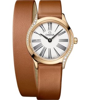 Omega De Ville Mini Trésor 26 mm, Moonshine™ gold on leather strap 428.57.26.60.04.005