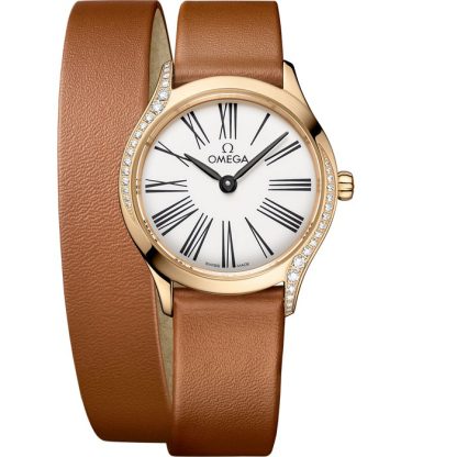 Omega De Ville Mini Trésor 26 mm, Moonshine™ gold on leather strap 428.57.26.60.04.005