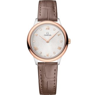 Omega De Ville Prestige 27.5 mm, steel - Sedna™ gold on leather strap 434.23.28.60.52.001