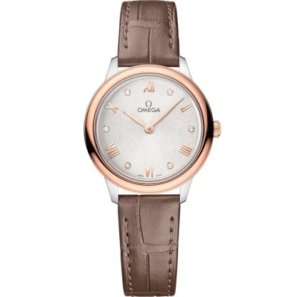 Omega De Ville Prestige 27.5 mm, steel - Sedna™ gold on leather strap 434.23.28.60.52.001