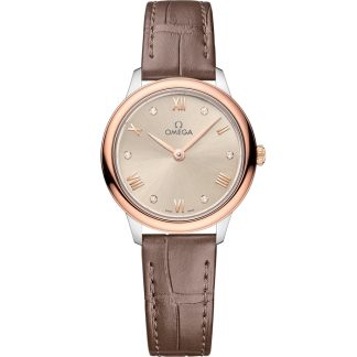 Omega De Ville Prestige 27.5 mm, steel - Sedna™ gold on leather strap 434.23.28.60.59.001