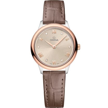 Omega De Ville Prestige 27.5 mm, steel - Sedna™ gold on leather strap 434.23.28.60.59.001