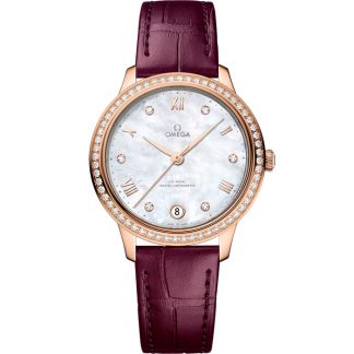 Omega De Ville Prestige 34 mm, Sedna™ gold on leather strap 434.58.34.20.55.001