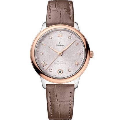 Omega De Ville Prestige 34 mm, steel - Sedna™ gold on leather strap 434.23.34.20.52.003