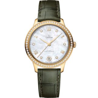 Omega De Ville Prestige 34 mm, yellow gold on leather strap 434.58.34.20.55.002