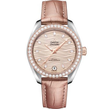 Omega Seamaster Aqua Terra 150M 34 mm, steel - Sedna™ gold on leather strap 220.28.34.20.59.001