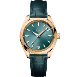 Omega Seamaster Aqua Terra Shades 34 mm, Moonshine™ gold on leather strap 220.53.34.20.10.001