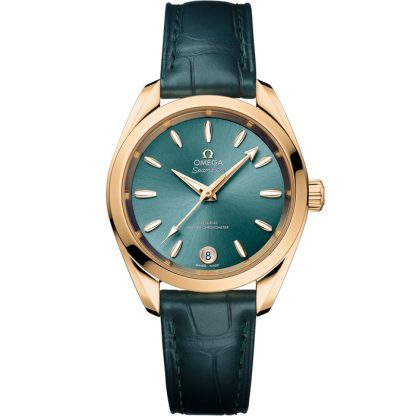 Omega Seamaster Aqua Terra Shades 34 mm, Moonshine™ gold on leather strap 220.53.34.20.10.001