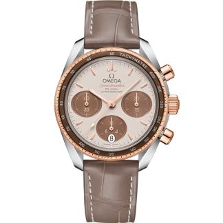 Omega Speedmaster 38 38 mm, steel - Sedna™ gold on leather strap 324.23.38.50.02.002