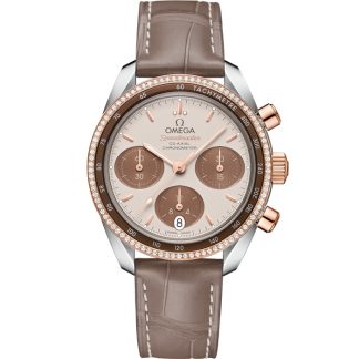 Omega Speedmaster 38 38 mm, steel - Sedna™ gold on leather strap 324.28.38.50.02.002