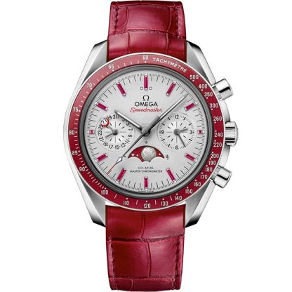 Omega Speedmaster Moonphase 44.25 mm, platinum on leather strap 304.93.44.52.99.002