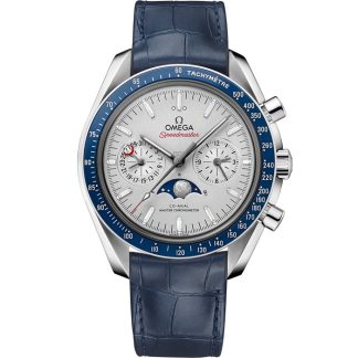 Omega Speedmaster Moonphase 44.25 mm, platinum on leather strap 304.93.44.52.99.004